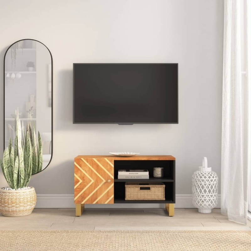 Meuble TV marron et noir 80x31,5x46 cm bois massif de manguier 583090583090