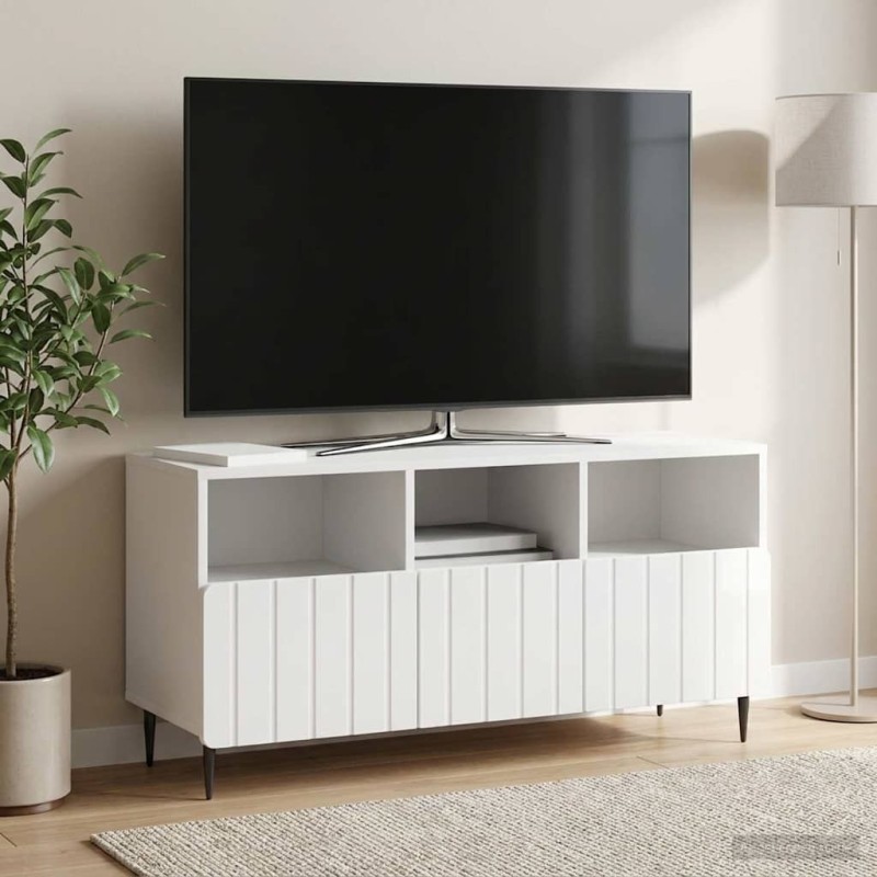 Meuble TV Blanc brillant 102 x 34,5 x 50 cm Bois d'ingénierie 583098583098