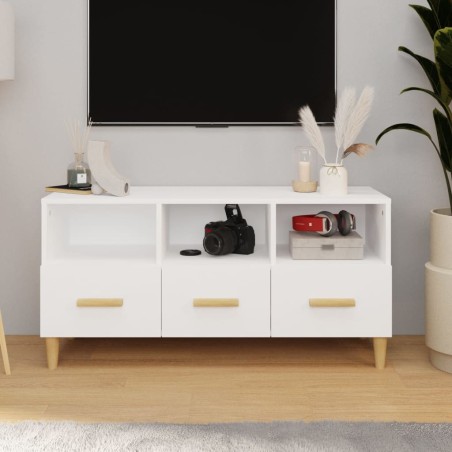 Meuble TV Blanc brillant 102x36x50 cm Bois d'ingénierie 583106583106