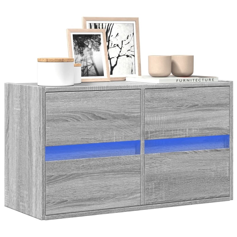 Meuble TV mural avec lumières LED sonoma gris 80x31x45 cm 583117583117