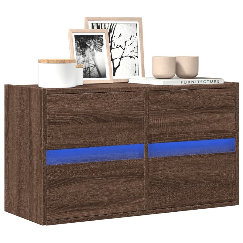 Meuble TV mural avec lumières LED chêne marron 80x31x45 cm 583124583124