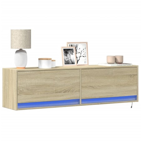 Meuble TV mural avec lumières LED chêne sonoma 140x31x38 cm 583125583125