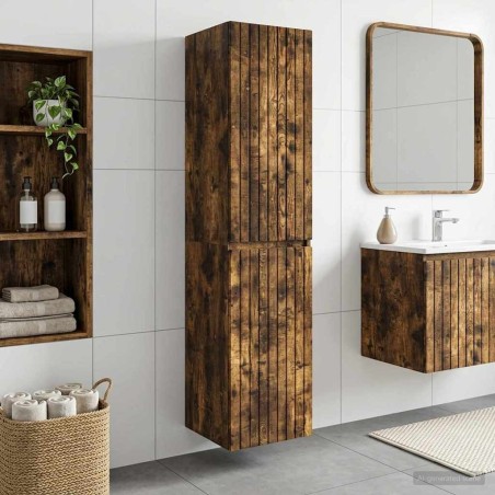 Cabinet de Salle de Bain Mural Chêne fumé 33 x 34,5 x 160 cm 583139583139