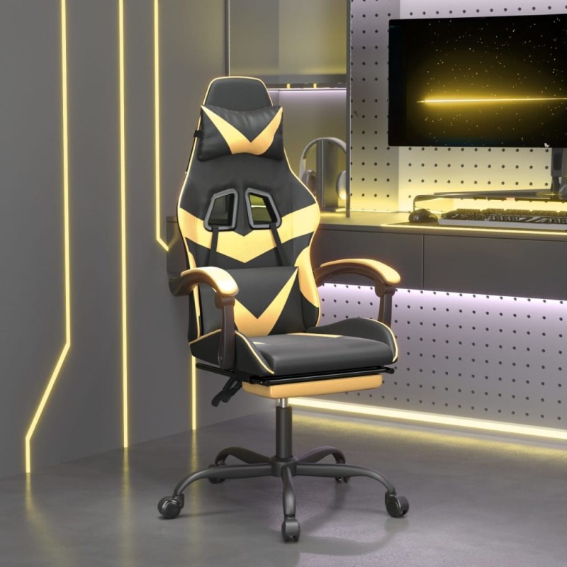 Chaise de jeu avec repose-pied Noir et doré Similicuir 583173583173