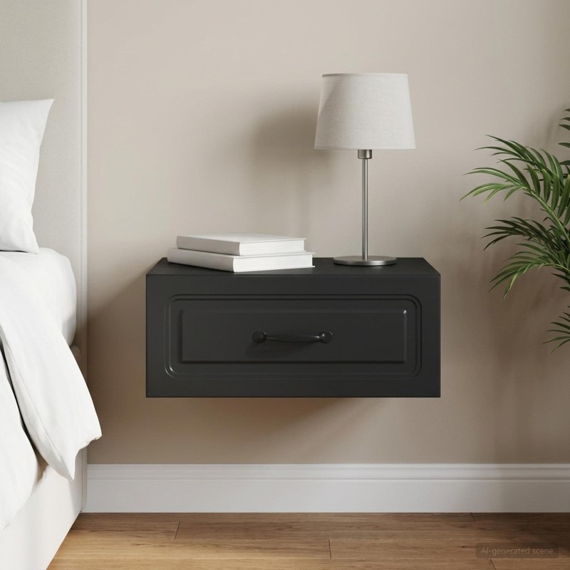 Cabinet de chevet mural avec tiroir Noir 49 x 34,5 x 20 cm 583193583193