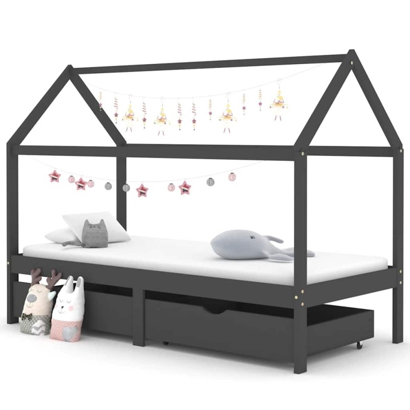 Cadre de lit d'enfant avec tiroirs Gris foncé Pin 90x200 cm 583200583200