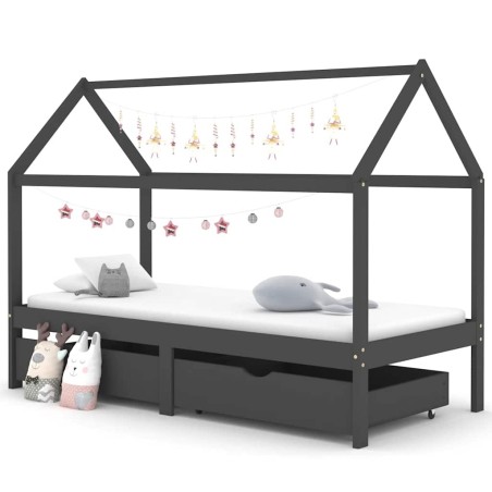 Cadre de lit d'enfant avec tiroirs Gris foncé Pin 90x200 cm 583200583200
