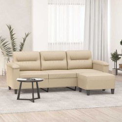 Canapé 3 places avec repose-pieds Crème 180 cm Tissu microfibre 583206583206