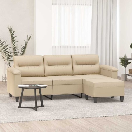Canapé 3 places avec repose-pieds Crème 180 cm Tissu microfibre 583206583206