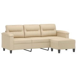Canapé 3 places avec repose-pieds Crème 180 cm Tissu microfibre 583206583206