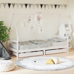 Cadre de lit enfant tiroirs blanc 80x200 cm bois de pin massif  583212583212
