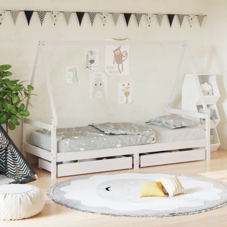 Cadre de lit enfant tiroirs blanc 80x200 cm bois de pin massif  583212583212
