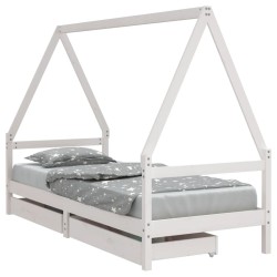 Cadre de lit enfant tiroirs blanc 80x200 cm bois de pin massif  583212583212