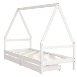 Cadre de lit enfant tiroirs blanc 80x200 cm bois de pin massif  583212583212