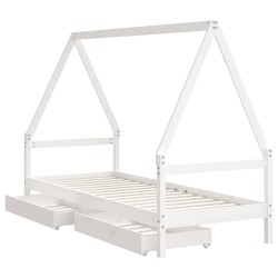 Cadre de lit enfant tiroirs blanc 80x200 cm bois de pin massif  583212583212