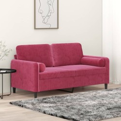 Canapé 2 places avec oreillers bordeaux 140 cm velours 583251583251