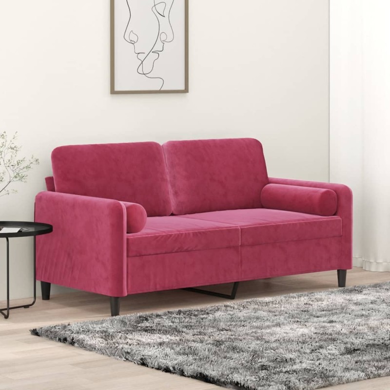 Canapé 2 places avec oreillers bordeaux 140 cm velours 583251583251