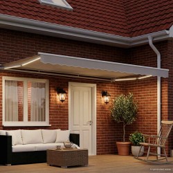 Cadre de store manuel avec LEDs Gris clair et blanc 4,5 × 3 m 583255583255