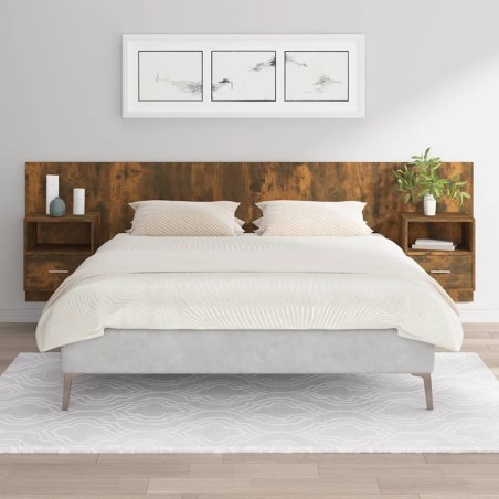 Tête de lit avec armoires Chêne fumé Bois d'ingénierie 583272583272