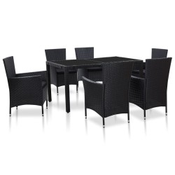 Ensemble à manger d'extérieur 7 pcs Résine tressée Noir  583343583343
