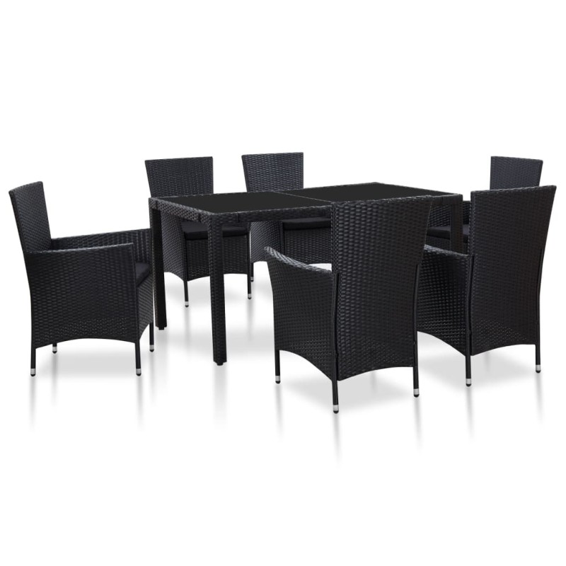 Ensemble à manger d'extérieur 7 pcs Résine tressée Noir  583343583343