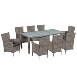 Ensemble à manger d'extérieur 9pcs coussins Résine tressée Gris 583344583344