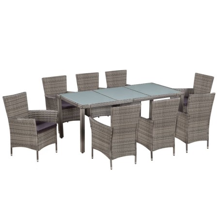 Ensemble à manger d'extérieur 9pcs coussins Résine tressée Gris 583344583344