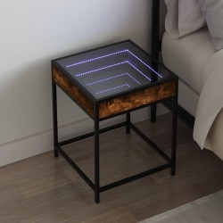 Table de chevet avec LED infini chêne fumé 40x40x51 cm 583367583367
