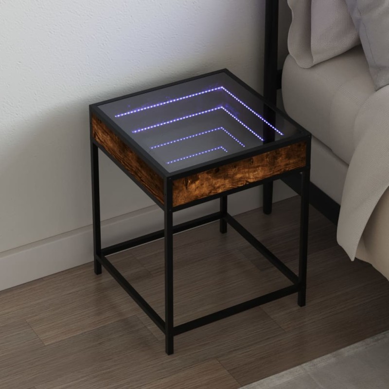 Table de chevet avec LED infini chêne fumé 40x40x51 cm 583367583367