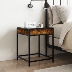 Table de chevet avec LED infini chêne fumé 40x40x51 cm 583367583367