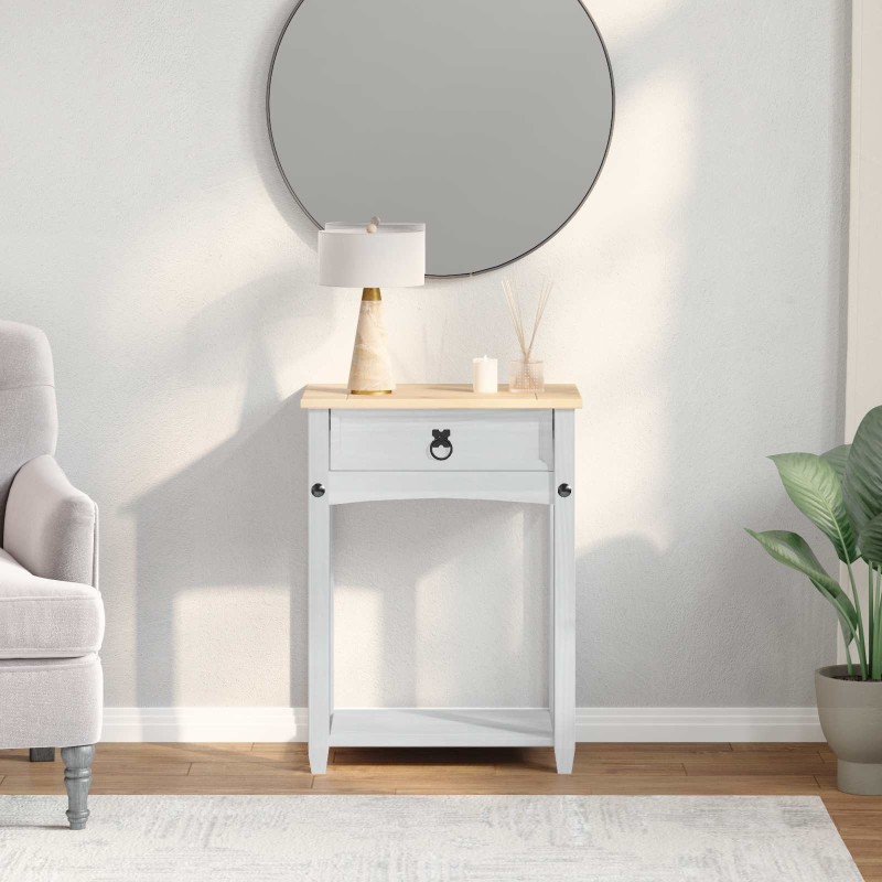 Table console avec tiroir Blanc 55 x 35 x 73 cm Pin massif 583385583385