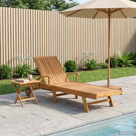 Transat avec Table Bois de teck massif Marron 583394583394