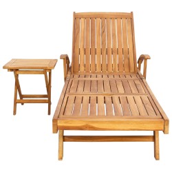 Transat avec Table Bois de teck massif Marron 583394583394