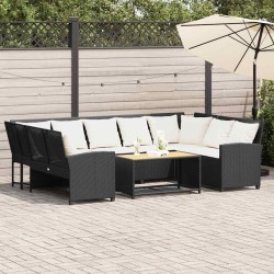 Canapé de jardin avec coussins Noir Résine tressée 583395583395