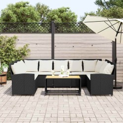 Canapé de jardin avec coussins Noir Résine tressée 583395583395