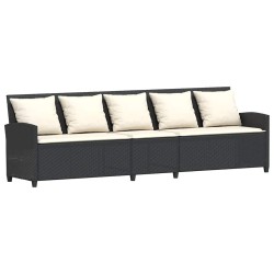 Canapé de jardin avec coussins Noir Résine tressée 583395583395