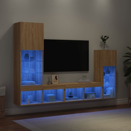 Unités murales TV avec LED 4 pcs chêne sonoma bois d'ingénierie 583402583402