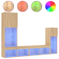 Unités murales TV avec LED 4 pcs chêne sonoma bois d'ingénierie 583402583402