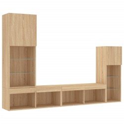 Unités murales TV avec LED 4 pcs chêne sonoma bois d'ingénierie 583402583402
