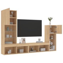 Unités murales TV avec LED 4 pcs chêne sonoma bois d'ingénierie 583402583402