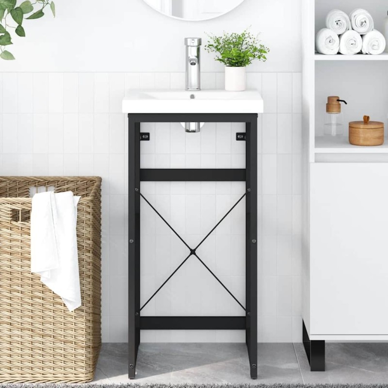 Cadre de lavabo de salle de bain Noir 40x38x83 cm Fer 583430583430