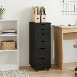 Cabinet roulant Noir 34 x 39 x 93,5 cm Bois de Pin Massif 583433583433