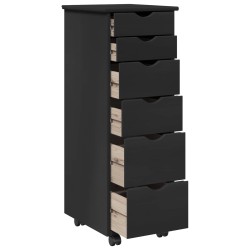 Cabinet roulant Noir 34 x 39 x 93,5 cm Bois de Pin Massif 583433583433