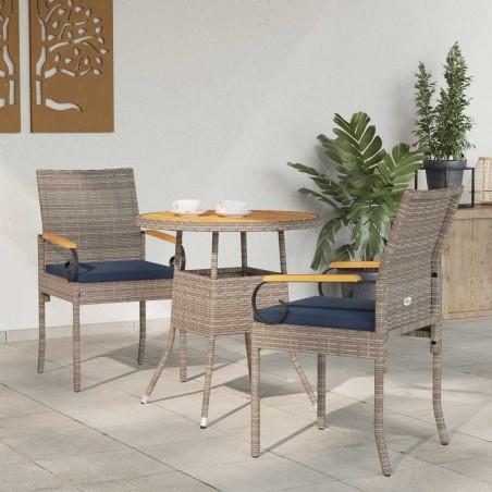 Chaises de jardin avec coussin 2 pcs Gris et bleu marine 583442583442