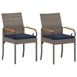 Chaises de jardin avec coussin 2 pcs Gris et bleu marine 583442583442