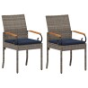 Chaises de jardin avec coussin 2 pcs Gris et bleu marine 583442583442