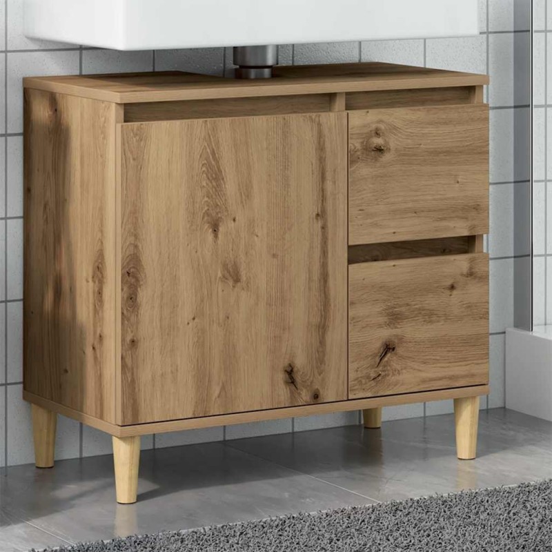 Armoire lavabo chêne artisanal 65x33x60 cm bois d'ingénierie 583468583468