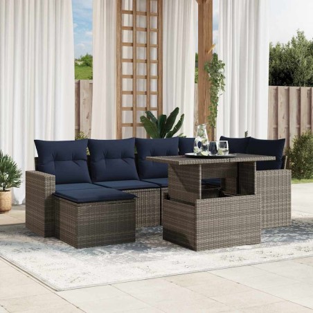 Ensemble de canapé de jardin 7 pcs avec coussins gris résine tressée 583469583469