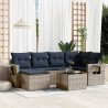 Ensemble de canapé de jardin 7 pcs avec coussins gris résine tressée 583495583495