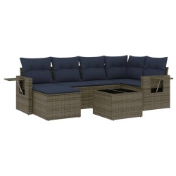 Ensemble de canapé de jardin 7 pcs avec coussins gris résine tressée 583495583495